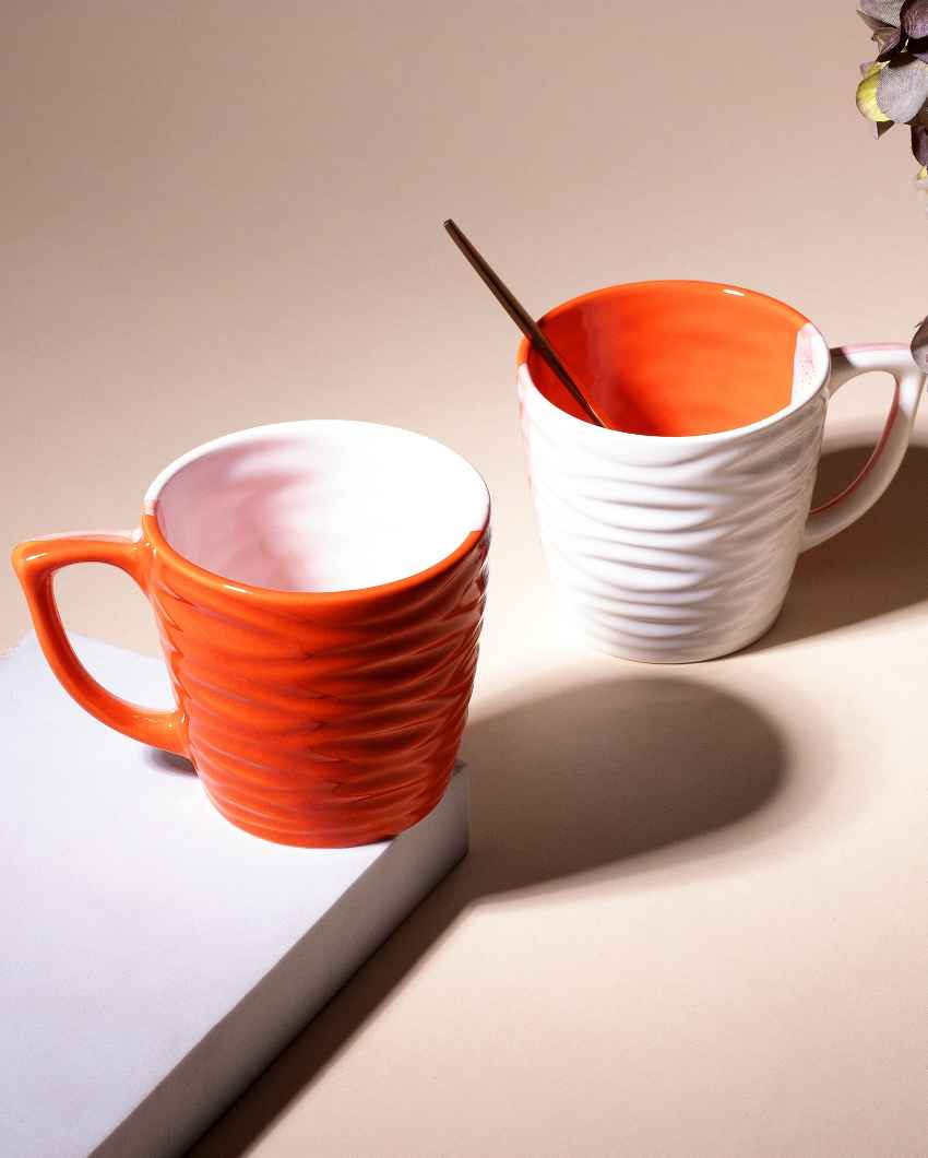 Bold Orange & White Ceramic Tea Cups | 3 x 3 inches | 150ml