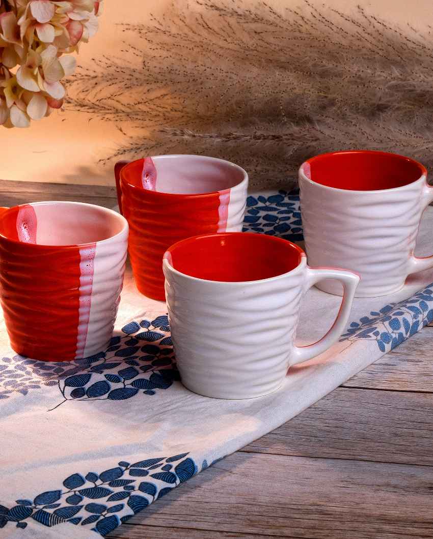 Bold Orange & White Ceramic Tea Cups | 3 x 3 inches | 150ml