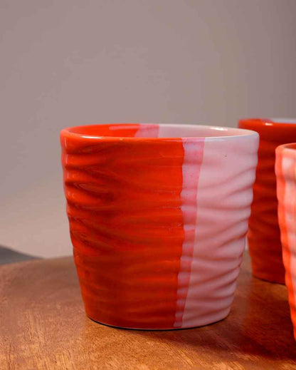 Bold Orange & White Ceramic Tea Cups | 3 x 3 inches | 150ml