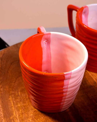 Bold Orange & White Ceramic Tea Cups | 3 x 3 inches | 150ml