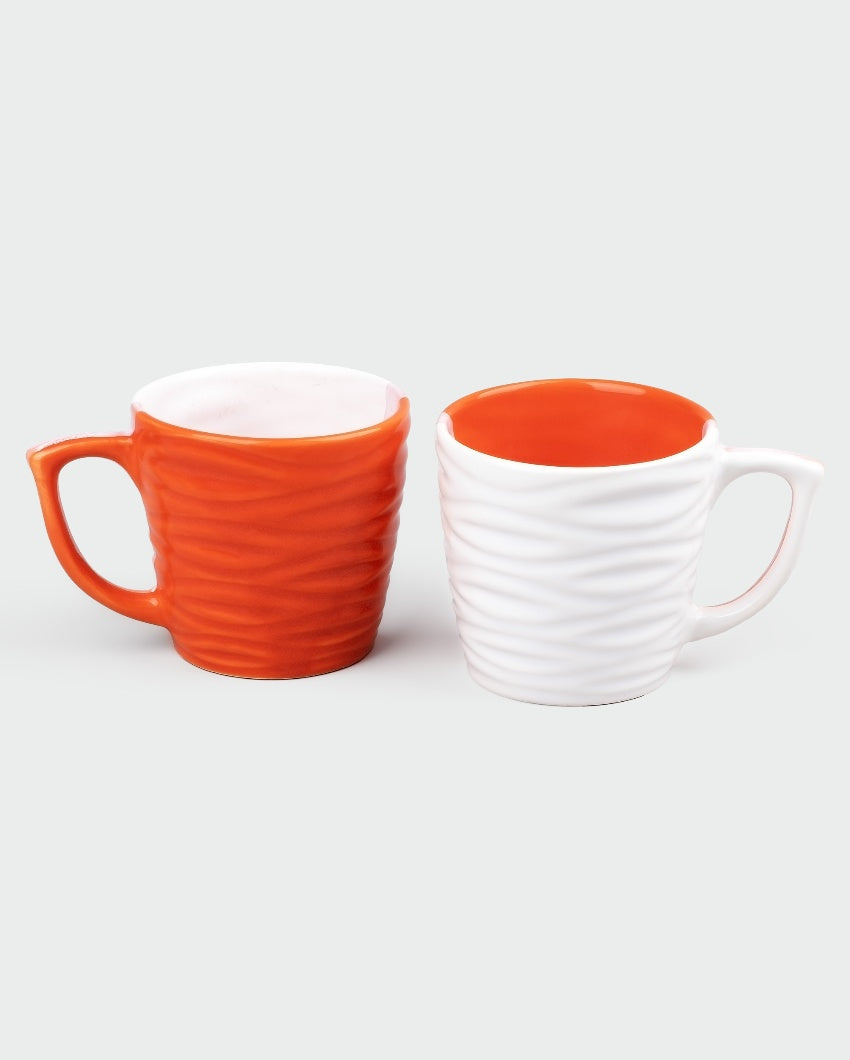 Bold Orange & White Ceramic Tea Cups | 3 x 3 inches | 150ml