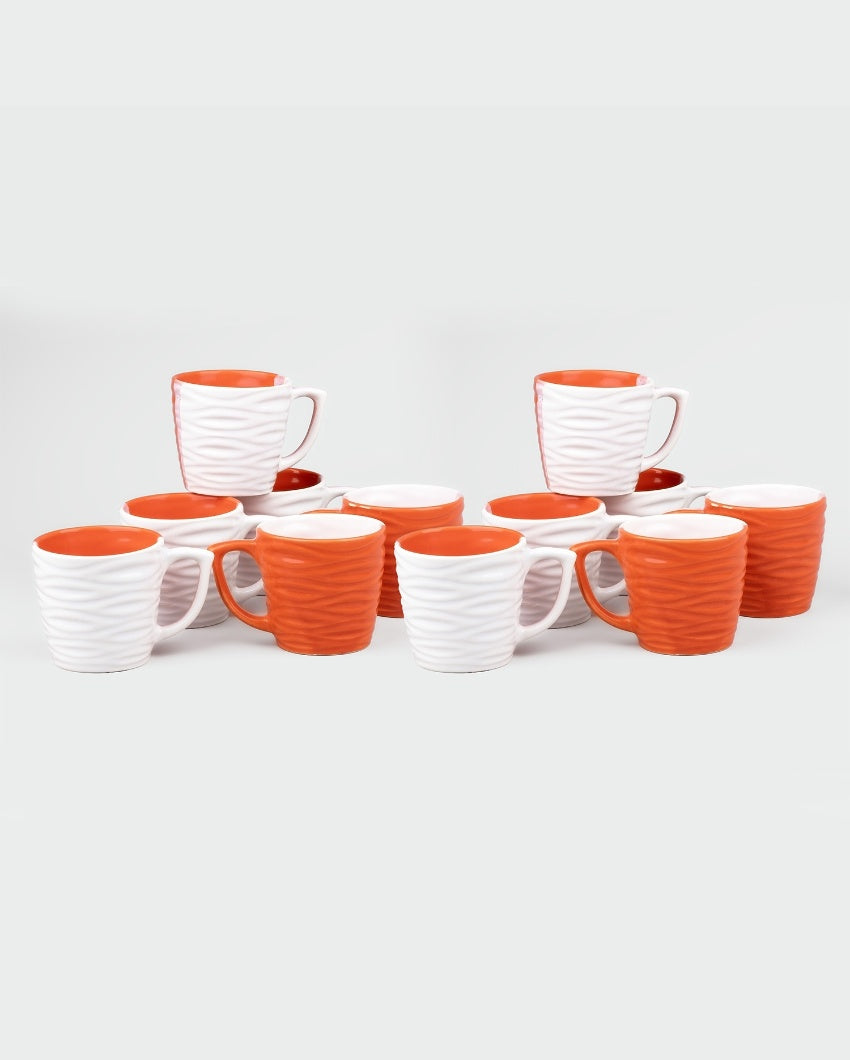 Bold Orange & White Ceramic Tea Cups | 3 x 3 inches | 150ml