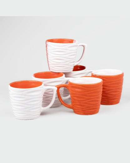 Bold Orange & White Ceramic Tea Cups | 3 x 3 inches | 150ml