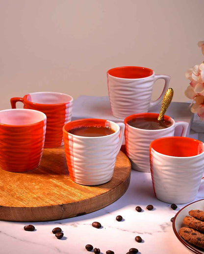 Bold Orange & White Ceramic Tea Cups | 3 x 3 inches | 150ml