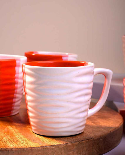 Bold Orange & White Ceramic Tea Cups | 3 x 3 inches | 150ml