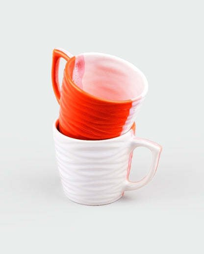 Bold Orange & White Ceramic Tea Cups | 3 x 3 inches | 150ml