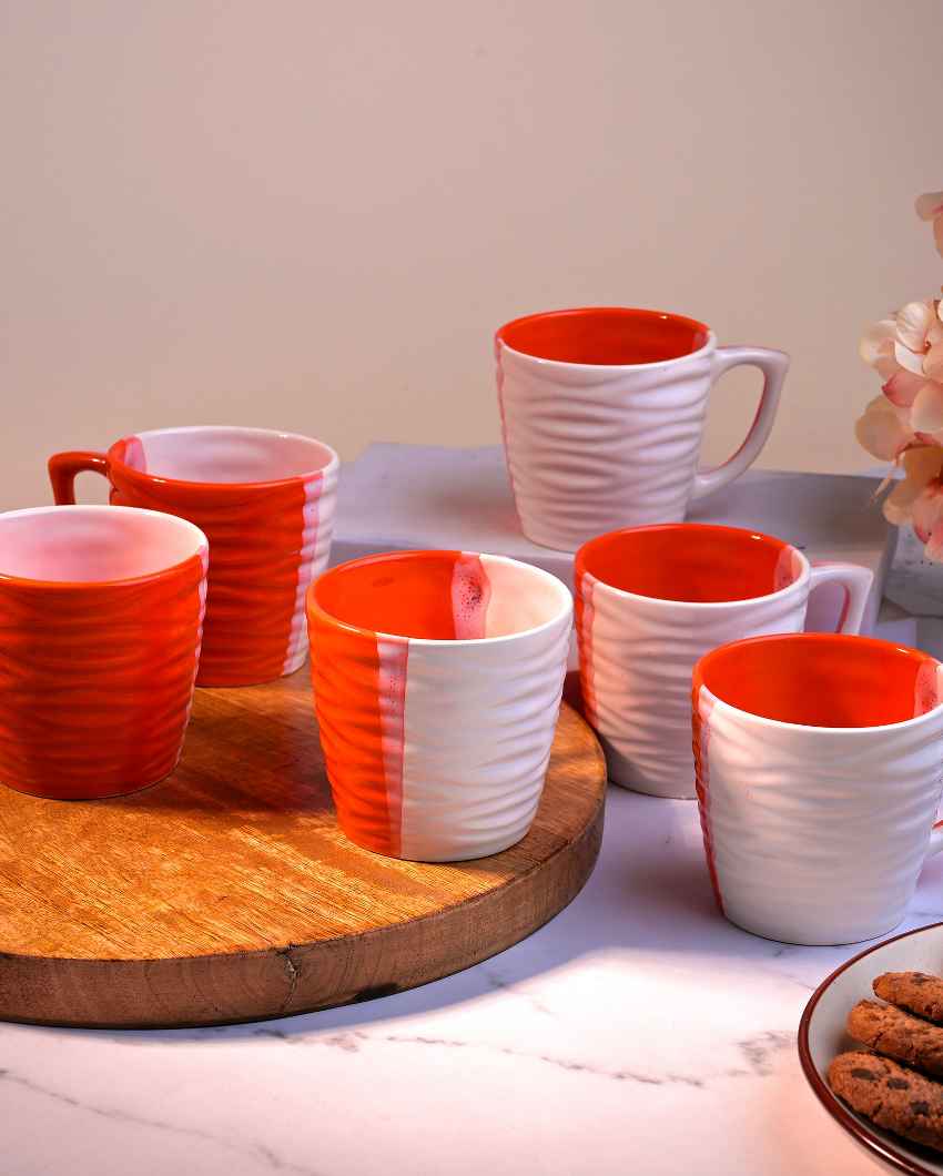 Bold Orange & White Ceramic Tea Cups | 3 x 3 inches | 150ml