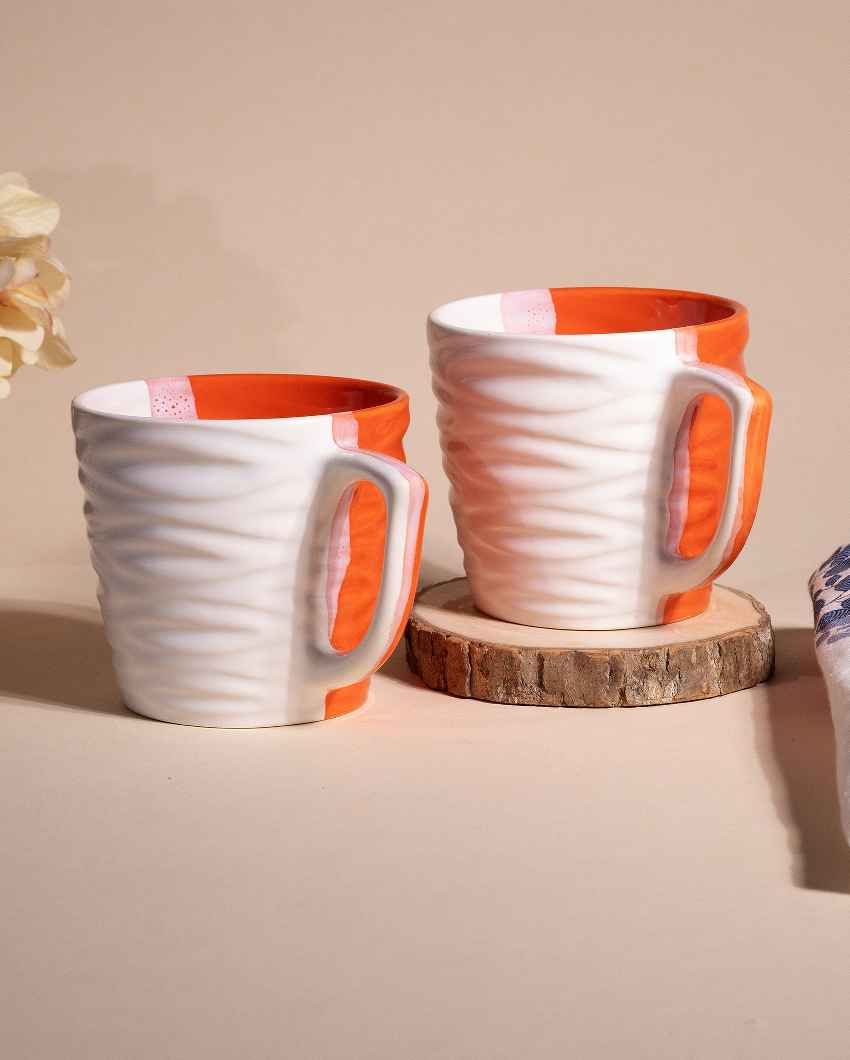 Bold Orange & White Ceramic Tea Cups | 3 x 3 inches | 150ml