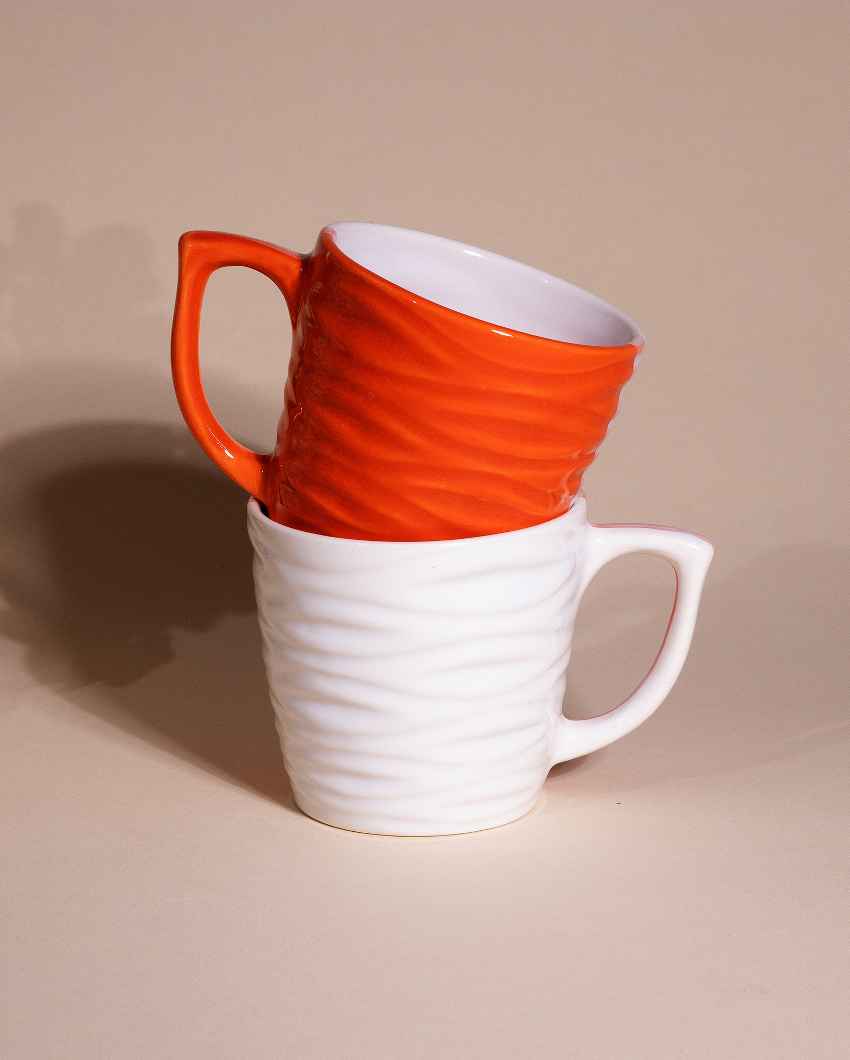 Bold Orange & White Ceramic Tea Cups | 3 x 3 inches | 150ml