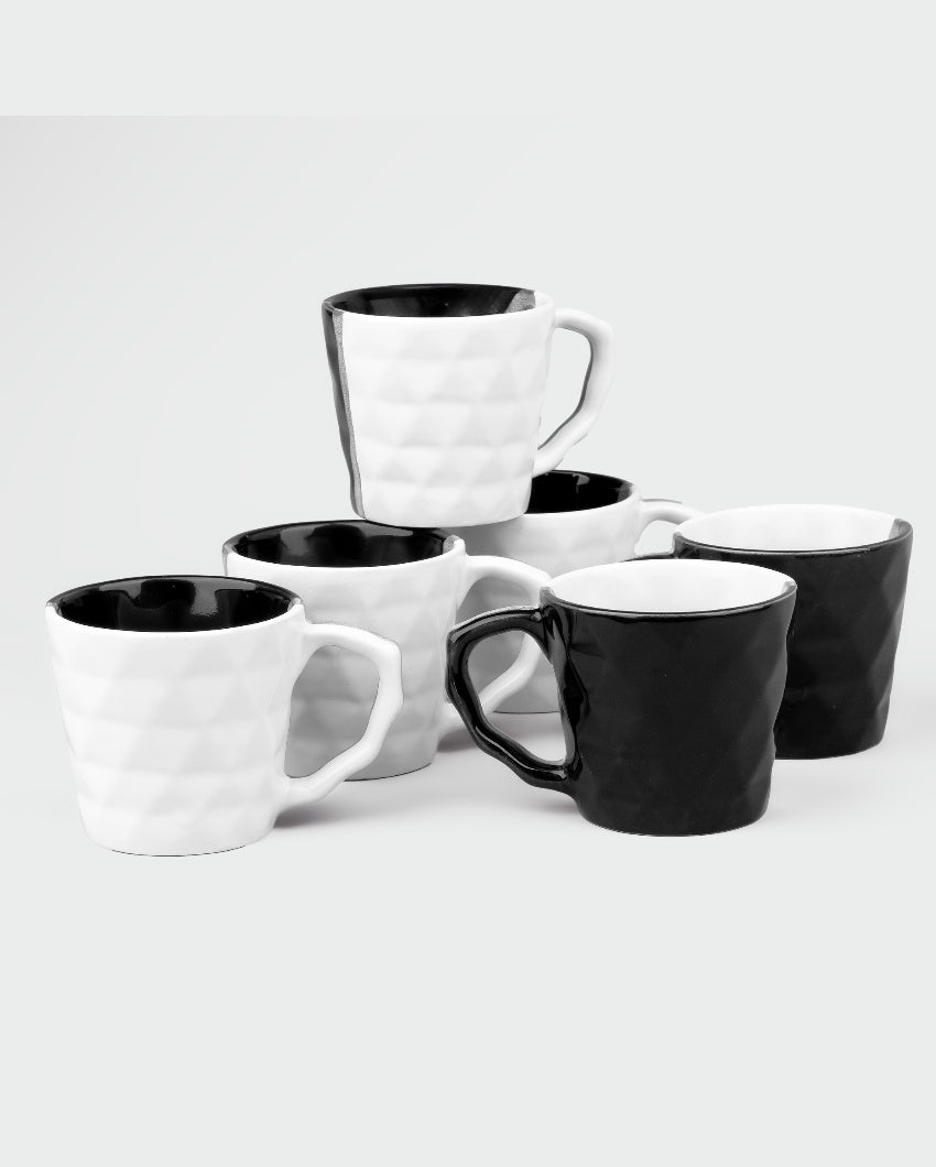 Classic Black & White Ceramic Tea Cups | 3 x 3 inches | 150ml