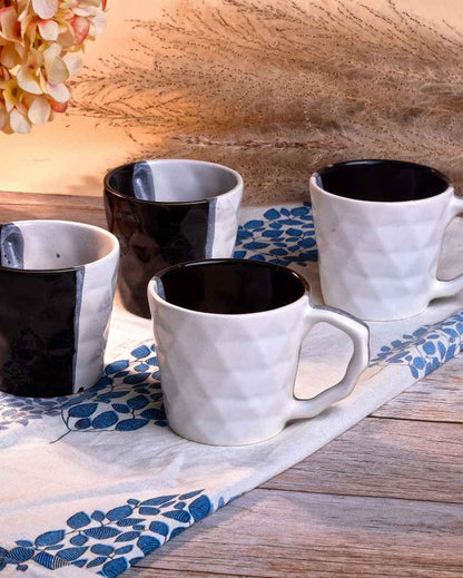 Classic Black & White Ceramic Tea Cups | 3 x 3 inches | 150ml