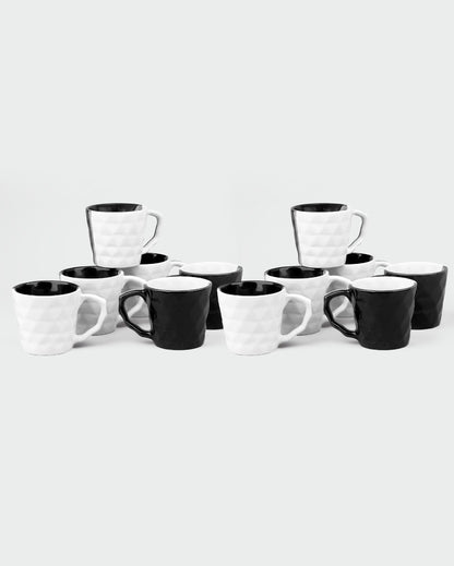 Classic Black & White Ceramic Tea Cups | 3 x 3 inches | 150ml