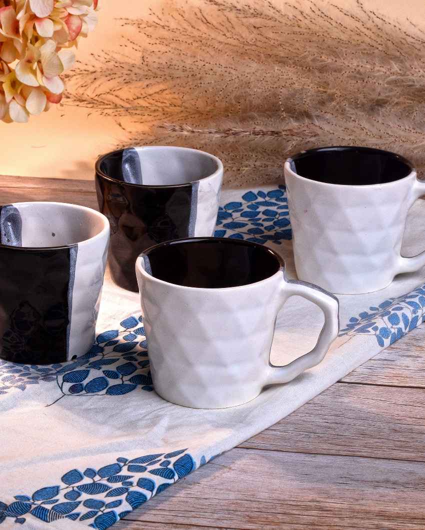 Classic Black & White Ceramic Tea Cups | 3 x 3 inches | 150ml