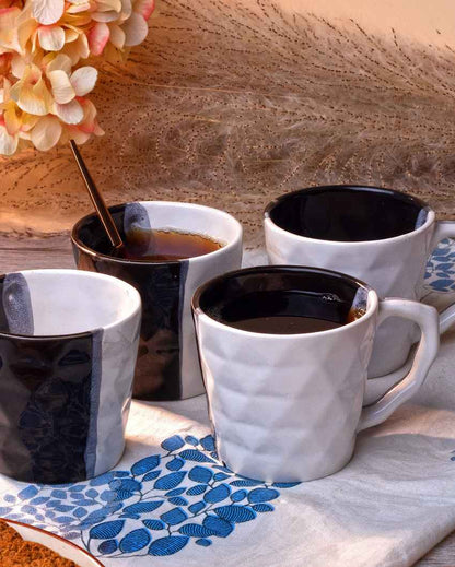 Classic Black & White Ceramic Tea Cups | 3 x 3 inches | 150ml