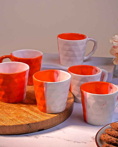 Vivid Orange & White Ceramic Tea Cups | 3 x 3 inches | 150ml