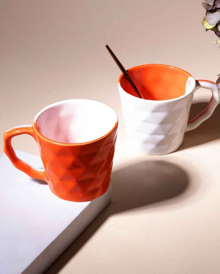 Vivid Orange & White Ceramic Tea Cups | 3 x 3 inches | 150ml