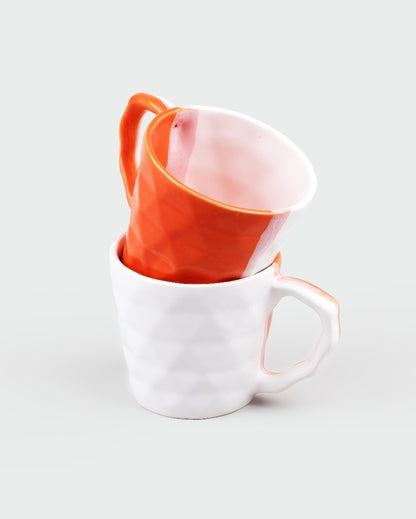 Vivid Orange & White Ceramic Tea Cups | 3 x 3 inches | 150ml