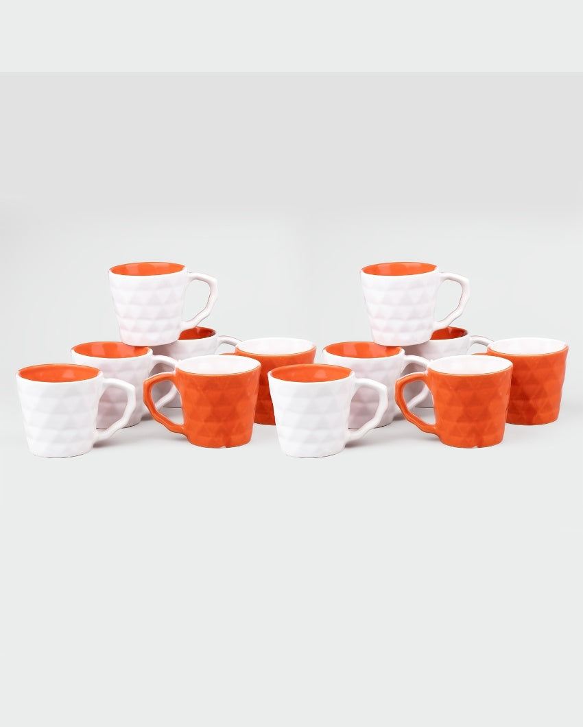 Vivid Orange & White Ceramic Tea Cups | 3 x 3 inches | 150ml