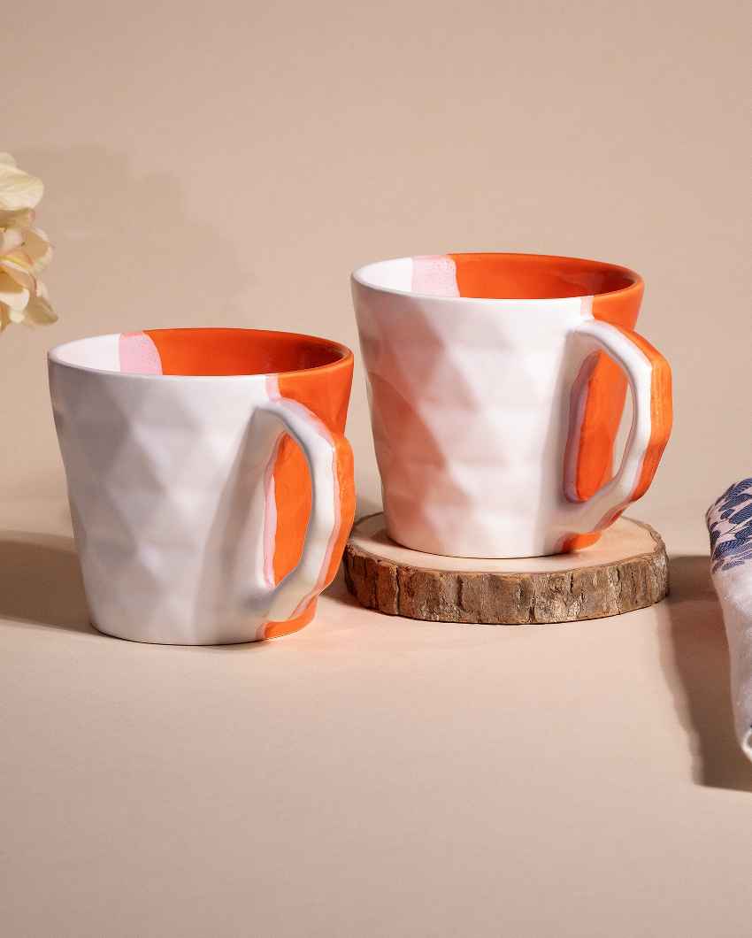 Vivid Orange & White Ceramic Tea Cups | 3 x 3 inches | 150ml