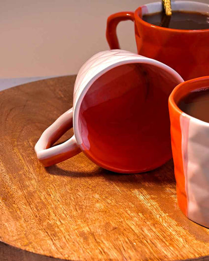 Vivid Orange & White Ceramic Tea Cups | 3 x 3 inches | 150ml