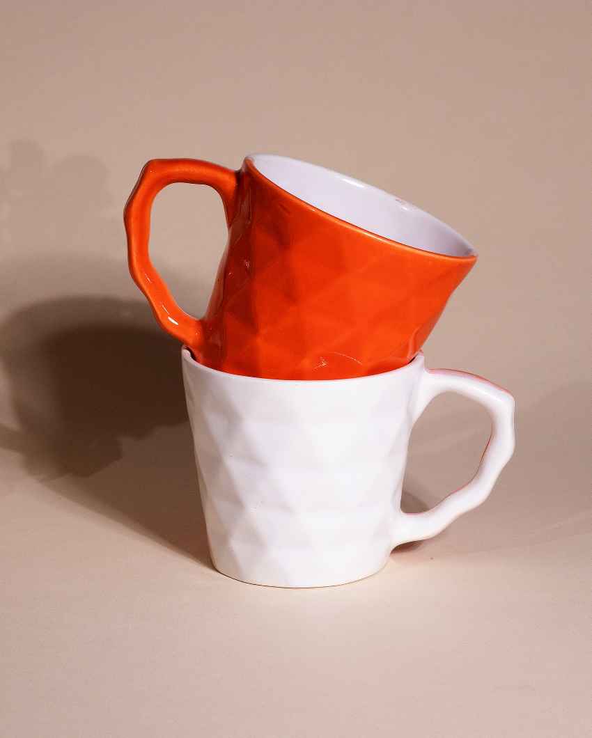 Vivid Orange & White Ceramic Tea Cups | 3 x 3 inches | 150ml