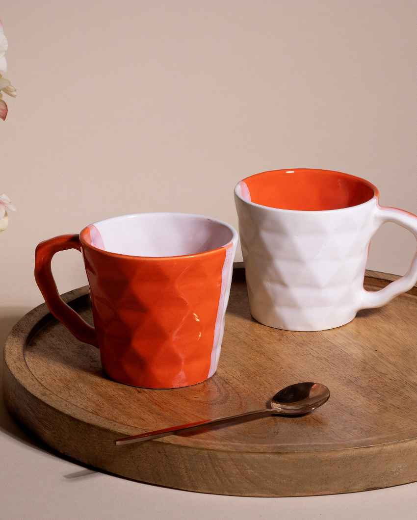 Vivid Orange & White Ceramic Tea Cups | 3 x 3 inches | 150ml