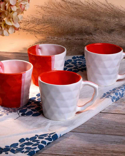 Vivid Orange & White Ceramic Tea Cups | 3 x 3 inches | 150ml