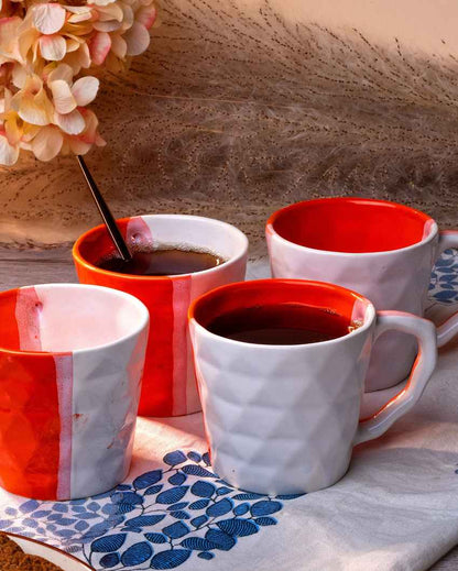 Vivid Orange & White Ceramic Tea Cups | 3 x 3 inches | 150ml