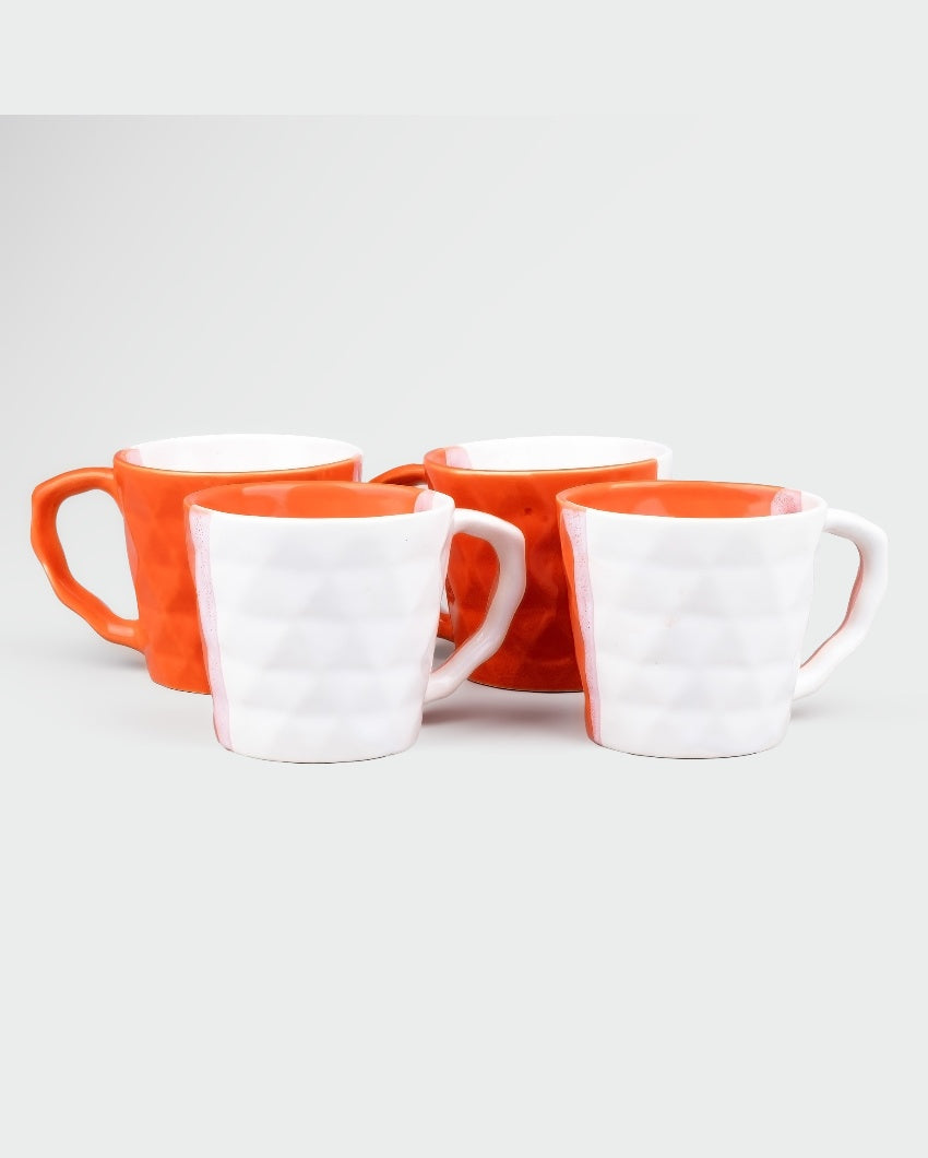 Vivid Orange & White Ceramic Tea Cups | 3 x 3 inches | 150ml