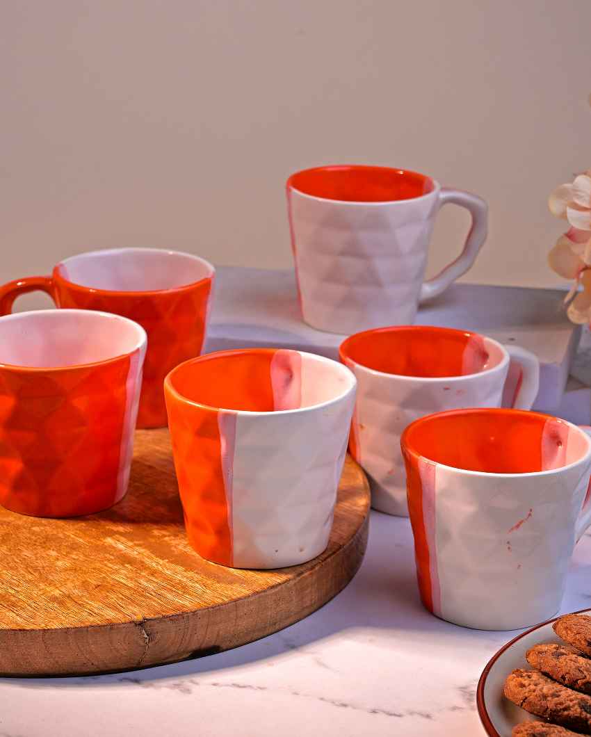 Vivid Orange & White Ceramic Tea Cups | 3 x 3 inches | 150ml