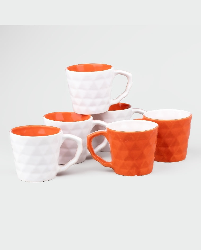 Vivid Orange & White Ceramic Tea Cups | 3 x 3 inches | 150ml