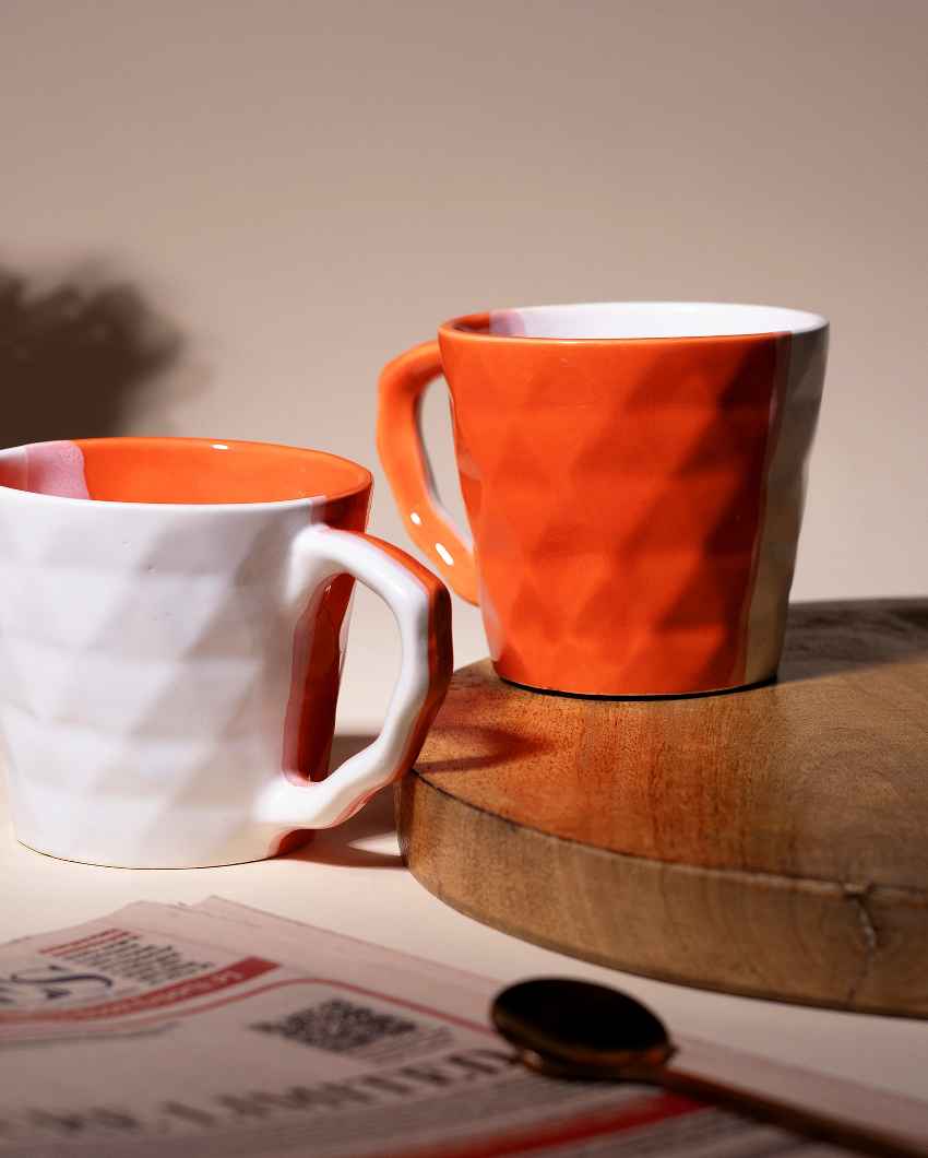 Vivid Orange & White Ceramic Tea Cups | 3 x 3 inches | 150ml