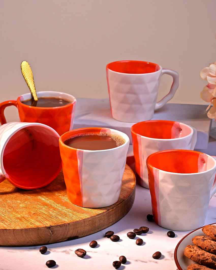 Vivid Orange & White Ceramic Tea Cups | 3 x 3 inches | 150ml