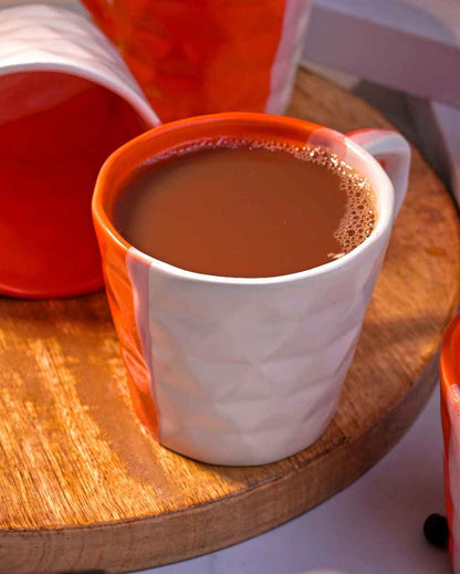 Vivid Orange & White Ceramic Tea Cups | 3 x 3 inches | 150ml