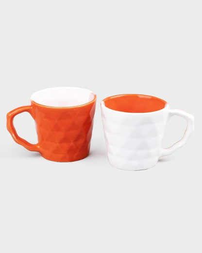 Vivid Orange & White Ceramic Tea Cups | 3 x 3 inches | 150ml