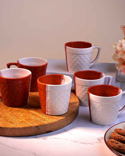 Charming Red & White Ceramic Tea Cups | 3 x 3 inches | 150ml