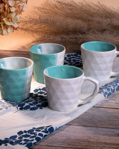 Tranquil Light Blue & White Ceramic Tea Cups | 3 x 3 inches | 150ml