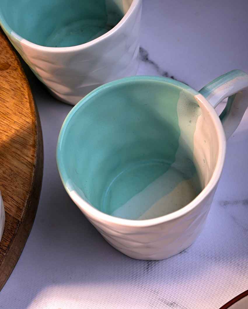 Tranquil Light Blue & White Ceramic Tea Cups | 3 x 3 inches | 150ml