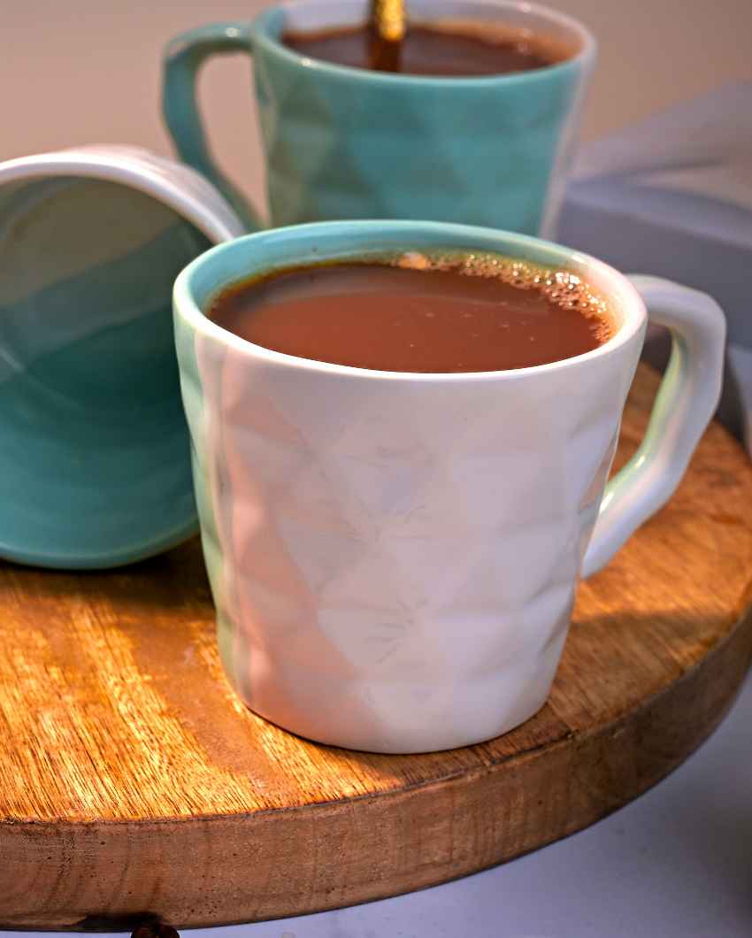 Tranquil Light Blue & White Ceramic Tea Cups | 3 x 3 inches | 150ml