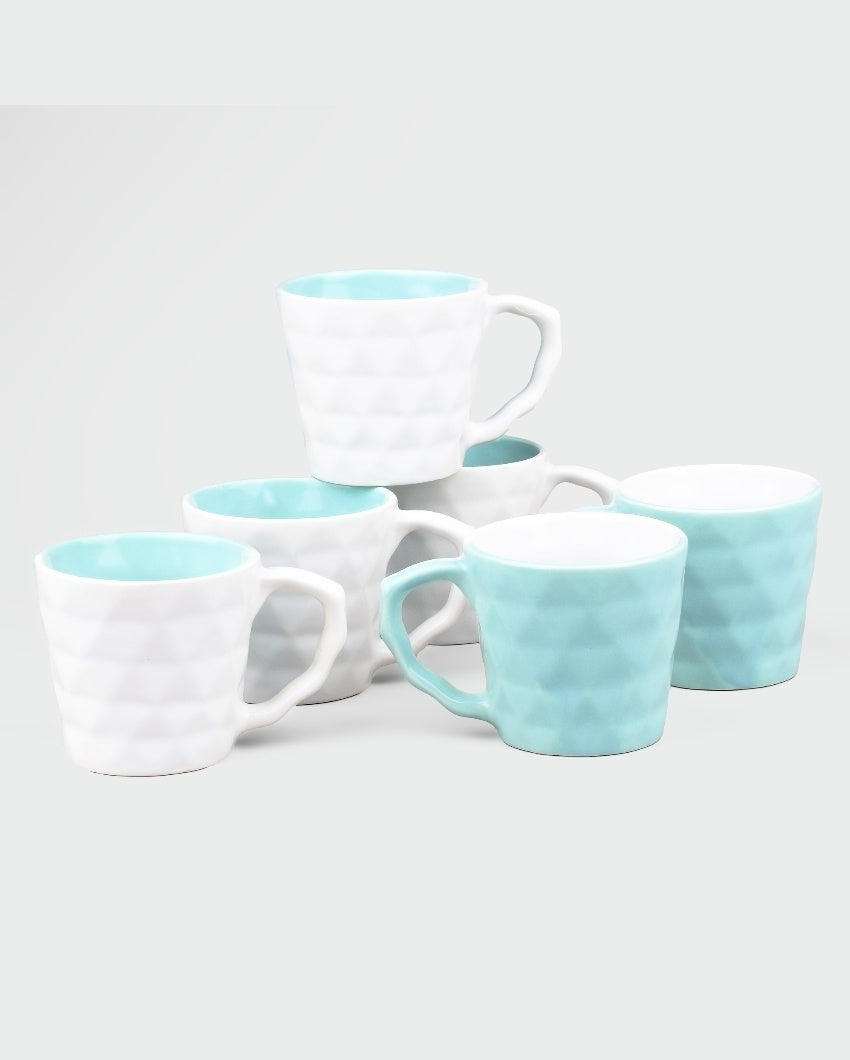 Tranquil Light Blue & White Ceramic Tea Cups | 3 x 3 inches | 150ml