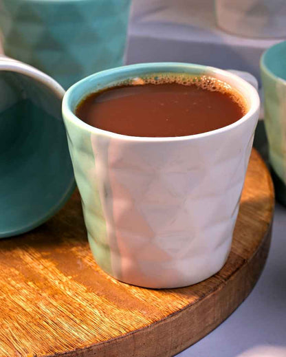 Tranquil Light Blue & White Ceramic Tea Cups | 3 x 3 inches | 150ml