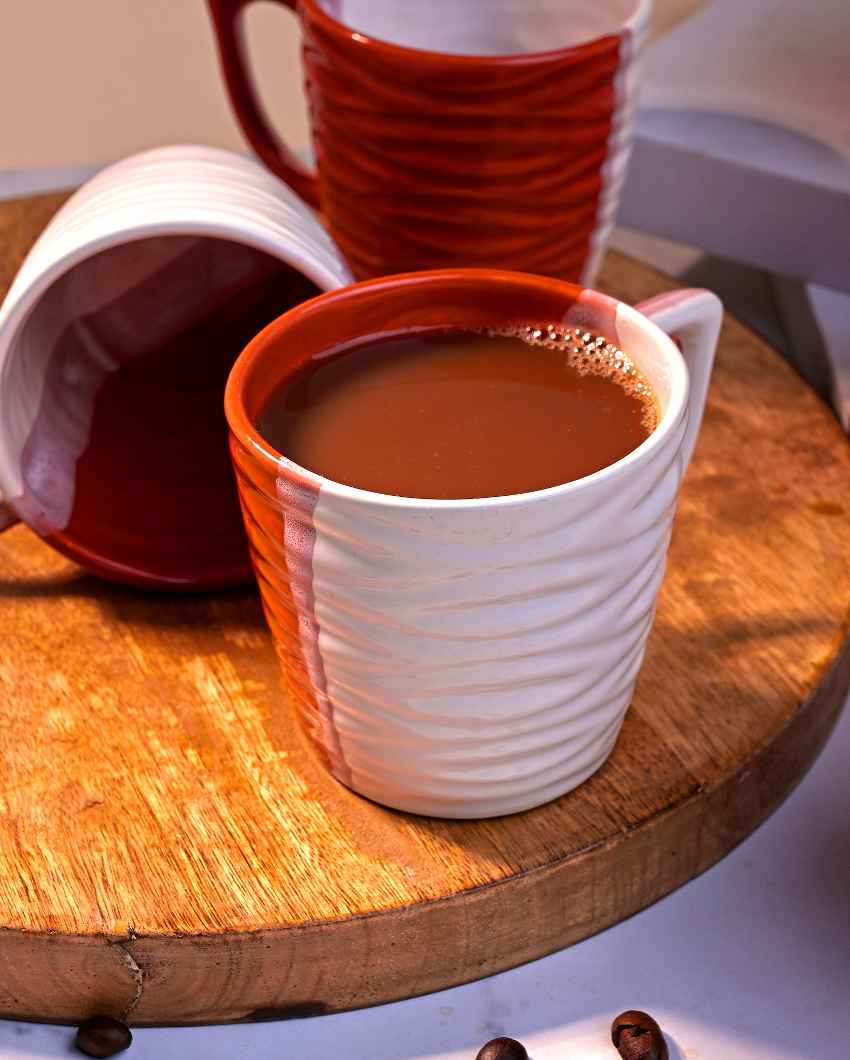 Elegant Red & White Ceramic Tea Cups | 3 x 3 inches | 150ml