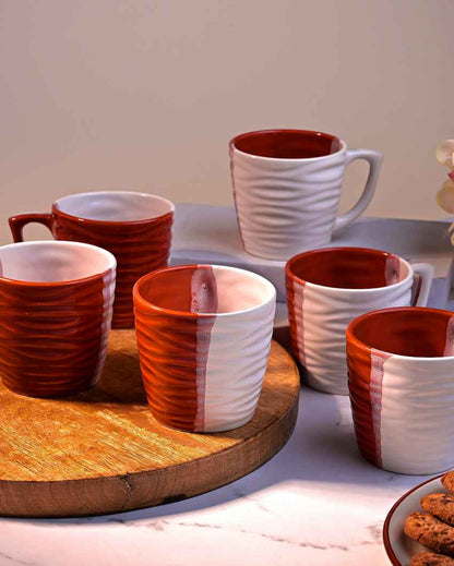 Elegant Red & White Ceramic Tea Cups | 3 x 3 inches | 150ml