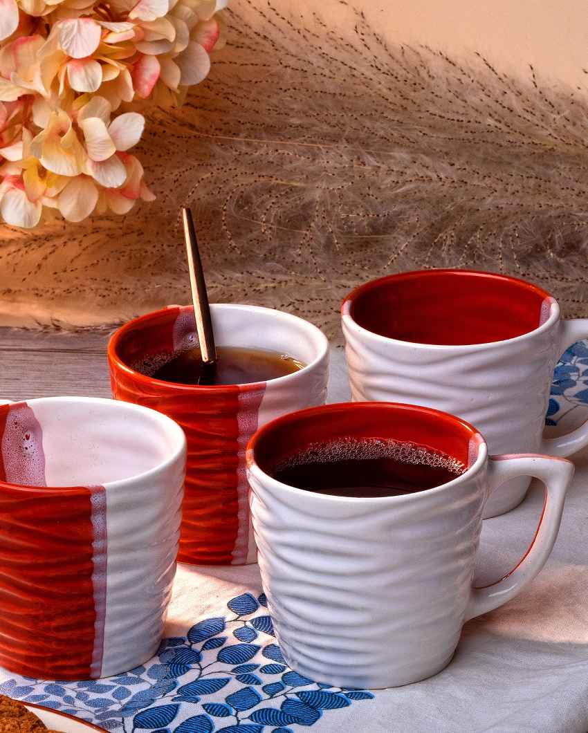 Elegant Red & White Ceramic Tea Cups | 3 x 3 inches | 150ml