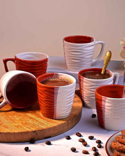 Elegant Red & White Ceramic Tea Cups | 3 x 3 inches | 150ml