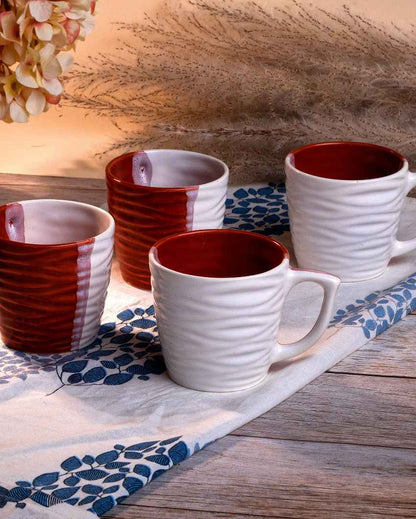 Elegant Red & White Ceramic Tea Cups | 3 x 3 inches | 150ml