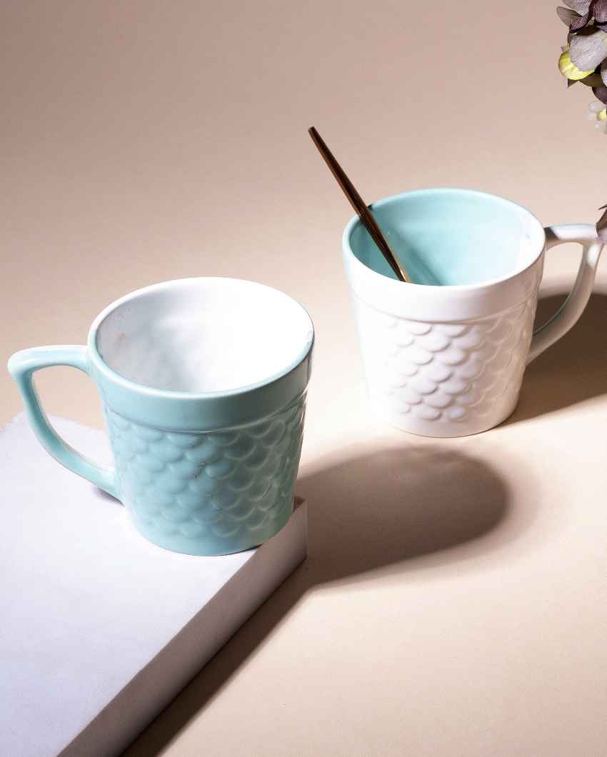 Soothing Light Blue & White Ceramic Tea Cups | 3 x 3 inches | 150ml