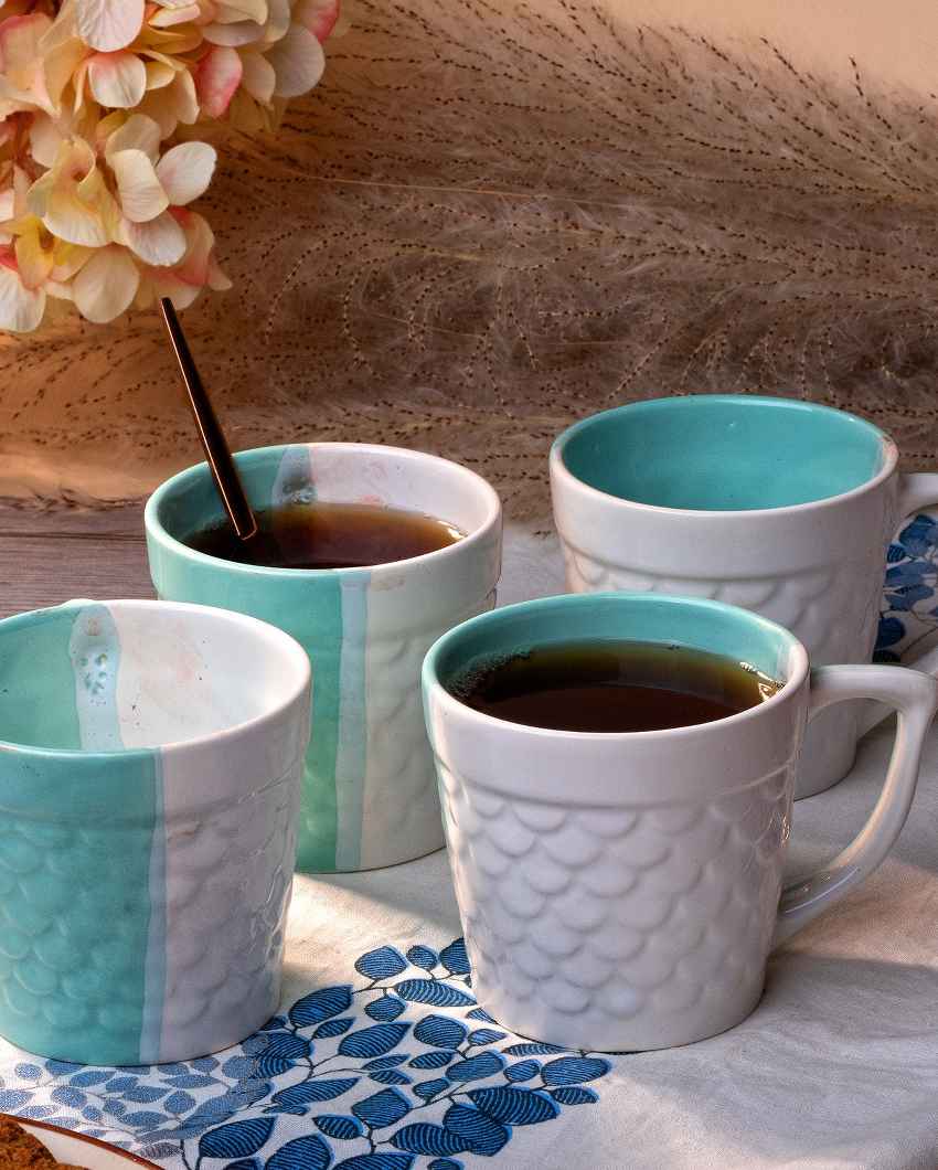 Soothing Light Blue & White Ceramic Tea Cups | 3 x 3 inches | 150ml