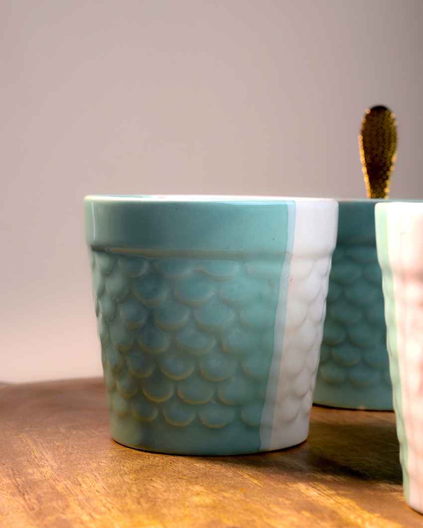 Soothing Light Blue & White Ceramic Tea Cups | 3 x 3 inches | 150ml