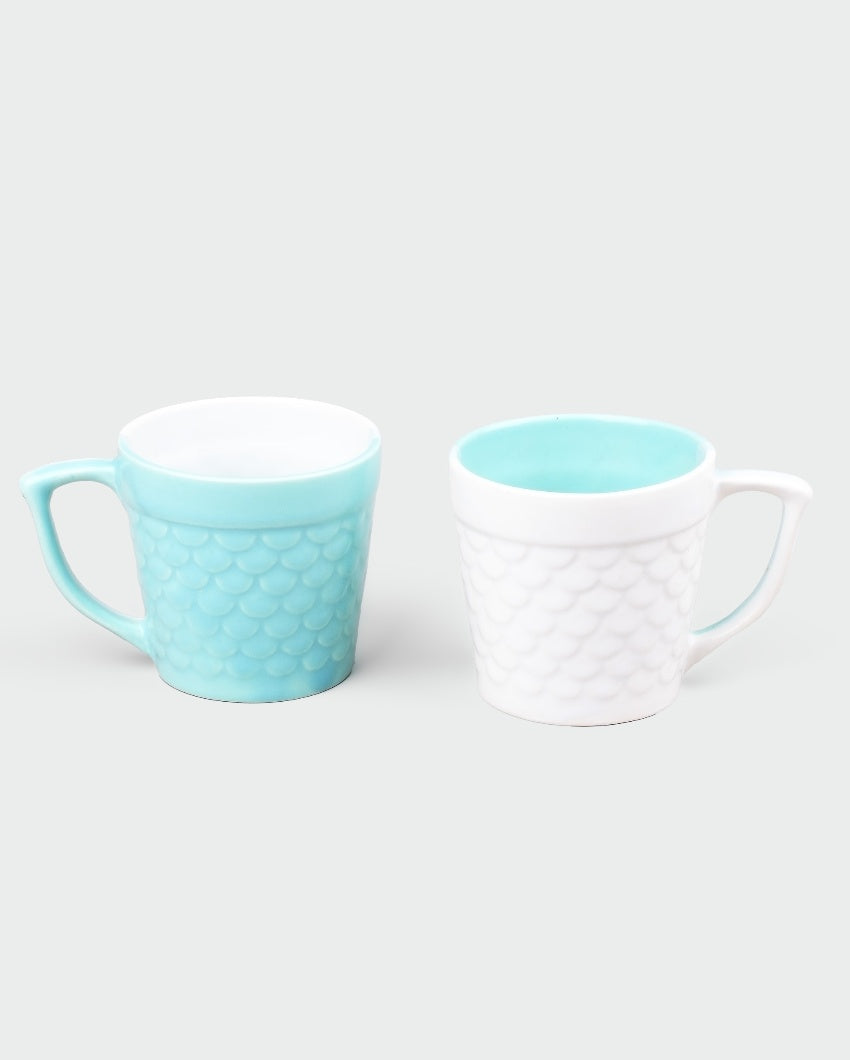 Soothing Light Blue & White Ceramic Tea Cups | 3 x 3 inches | 150ml